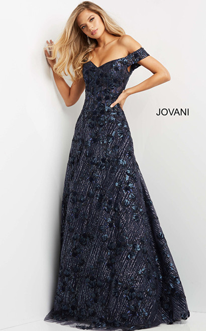 Jovani 07162 Off Shoulder Embellished A Line Evening Dress