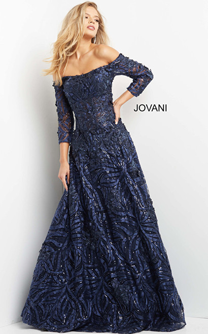 Jovani 06792 Straight Across Off Shoulder Long Evening Gown