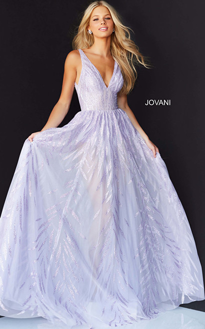 Jovani 06687 Sleeveless Embellished V Neck Flowy Prom Dress