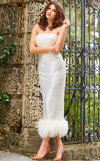 Jovani 09631 Sleeveless Tea Length Fitted Sequin Prom Dress