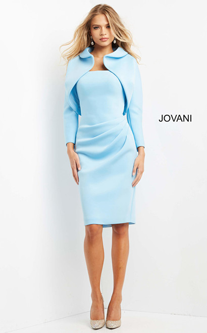 Jovani 07556 Bolero Jacket Strapless Knee Length Dress