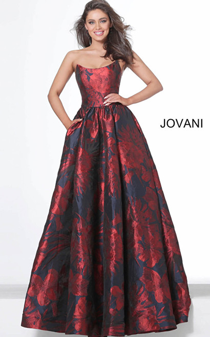 Jovani 03931 Scoop Neck Floral Strapless Evening Ballgown