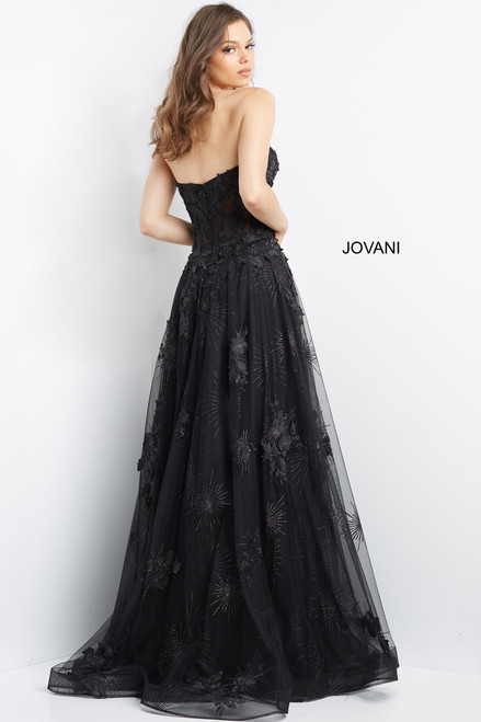 Jovani 07304 Sweetheart Strapless Lace Appliqued Long Gown