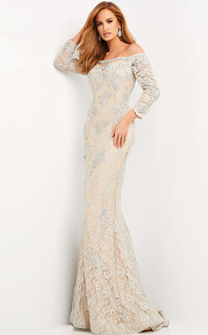 Jovani 06755 Quarter Sleeves Off Shoulder Lace Evening Dress