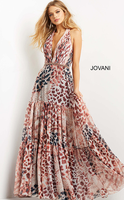 Jovani 06088 Sleeveless Plunging V-neck Chiffon Long Dress