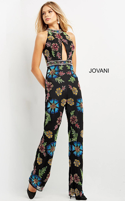 Jovani 09024 Sleeveless Embellished High Neck Jumpsuit