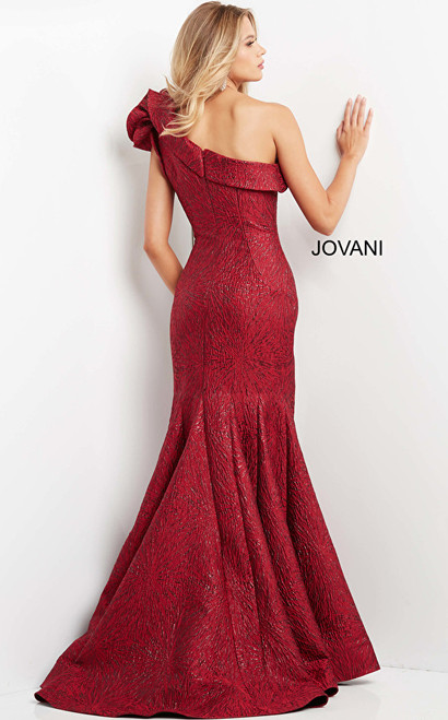 Jovani 05176 Asymmetrical Neck One Shoulder Jacquard Gown