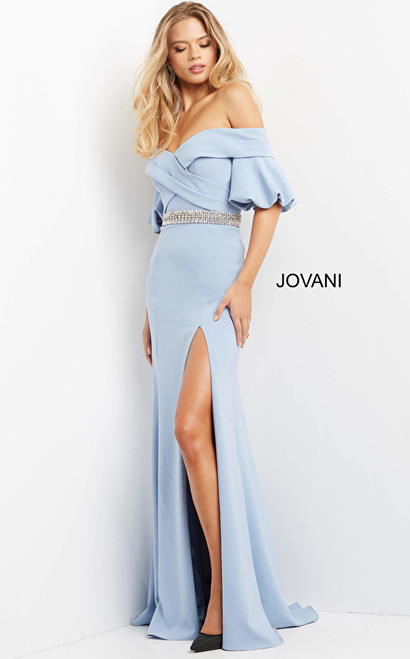 Jovani 06830 Off Shoulder Embellished Belt Evening Dress