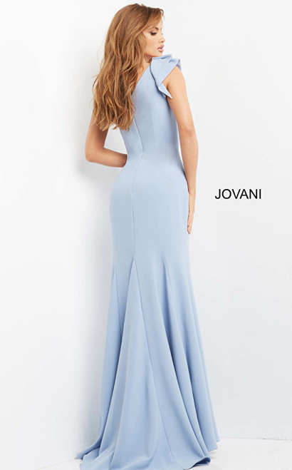 Jovani 06935 Ruffle Cap Sleeve One Shoulder Evening Dress