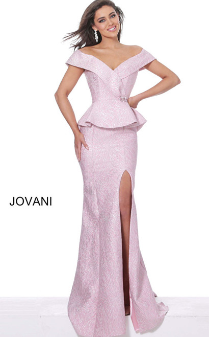 Jovani 03944 Off Shoulder High Slit Peplum Evening Dress