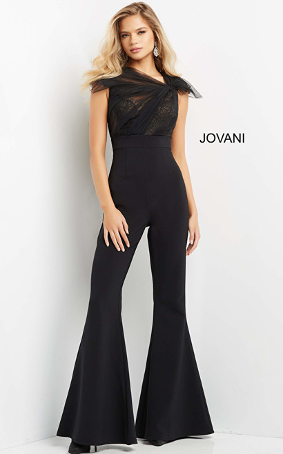 Jovani 05676 Scoop Neck Fit and Flare Pants Evening Jumpsuit