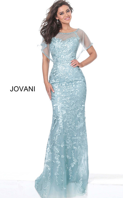 Jovani 04458 Embroidered Sheer Illusion Neck Corset Dress