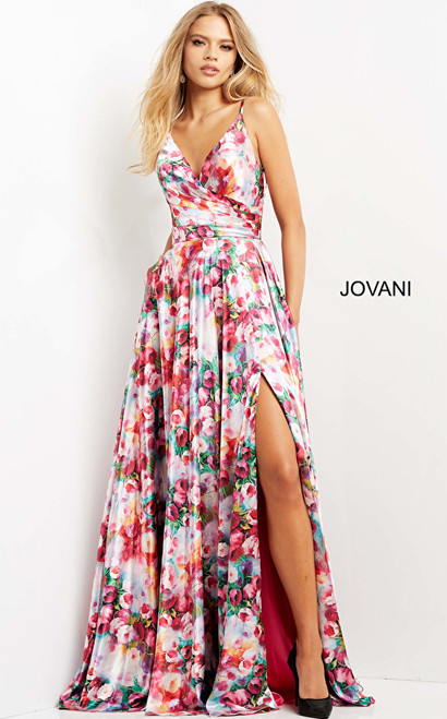 Jovani 09029 V Neck Tie Back Maxi Long Prom Gown