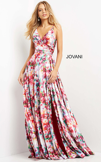 Jovani 09029 V Neck Tie Back Maxi Long Prom Gown