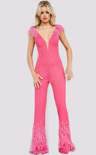 Jovani 08554 V-Neck Fitted Embellished Contemporary Jumpsuit