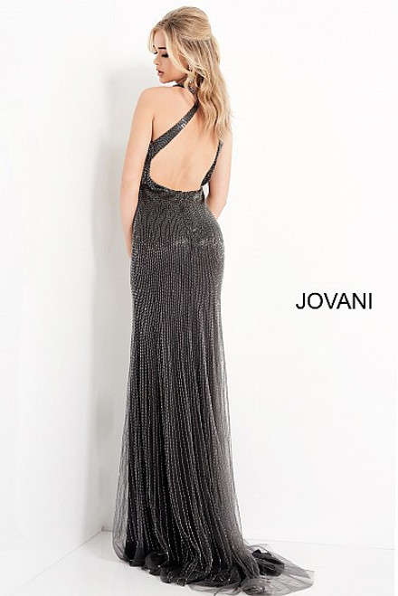 Jovani 00694 Embellished Halter Neck Prom Dress