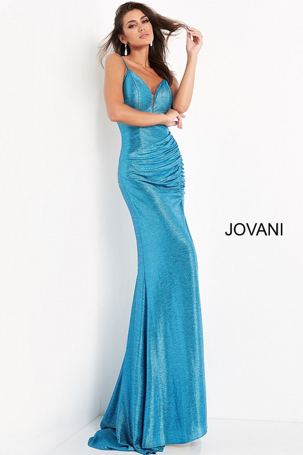 Jovani JVN06368 Sleeveless Plunging V-neck Ruched Long Gown