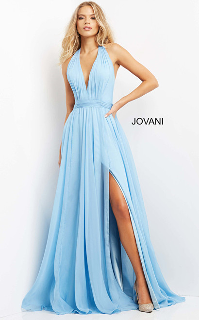 Jovani 08682 Halter V Neck Chiffon Prom Dress