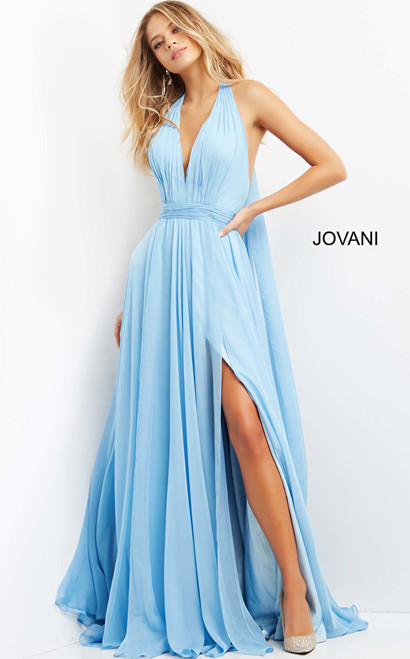 Jovani 08682 Halter V Neck Chiffon Prom Dress