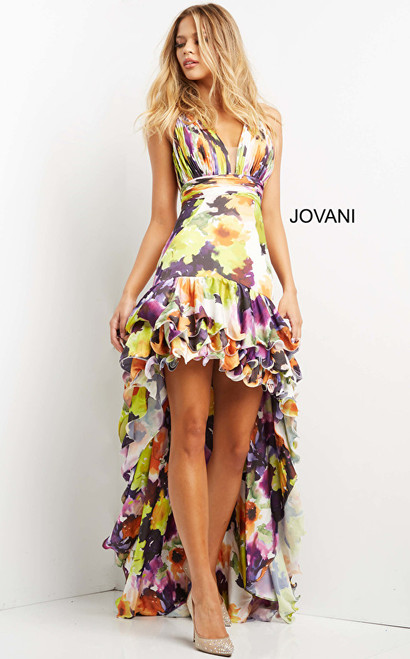 Jovani 09389 Print Open Back High Low Prom Dress