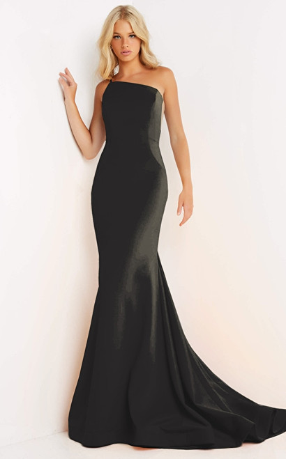 Jovani 06763 Spaghetti Strap One-Shoulder Sweep Train Gown