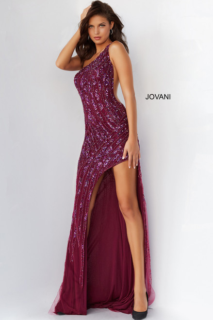 Jovani 06346 One Shoulder High Slit Embellished Prom Dress