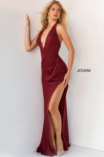 Jovani 07141 Sleeveless Halter Plunging V-Neck Sheath Dress