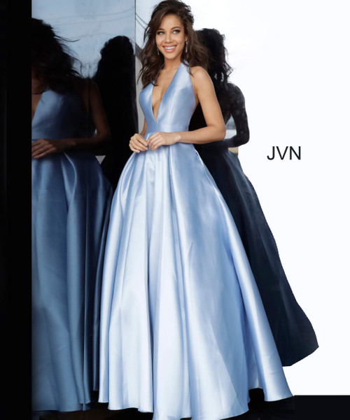 Jovani Prom JVN60772 Plunging Halter Neck Satin Ballgown