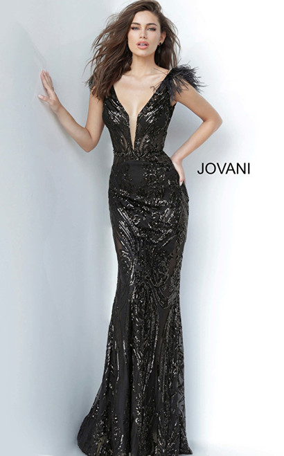 Jovani 3180 Plunging Neckline Sequin Prom Long Dress