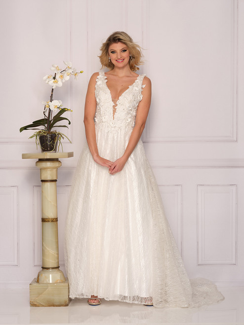 Dave and Johnny 10288 Sheer Sides Floral Appliques Bridal Ballgown