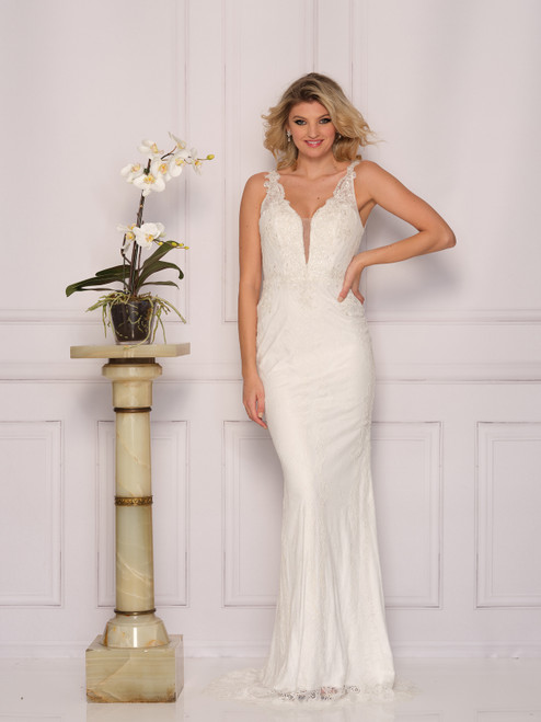 Dave and Johnny 10311 Floral Lace Embellished V-Neck Wedding Dress