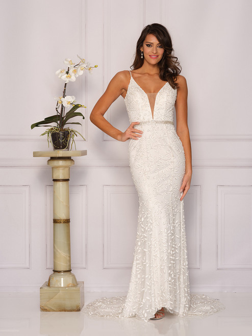 Dave and Johnny 10313 Embroidered Deep Neck Bridal Ballgown