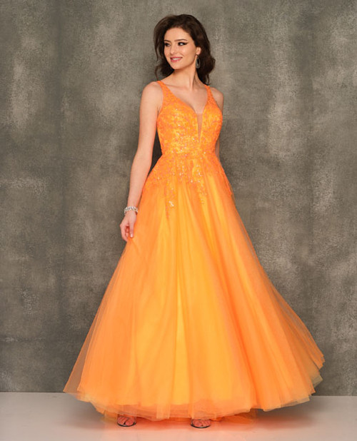 Dave and Johnny 10918 Plunging Neckline Sequin Prom Dress