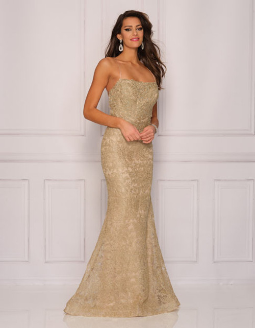 Dave and Johnny 9303 Gold Prom Dress