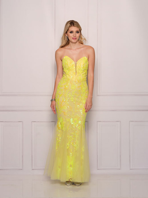 Dave and Johnny 11103 Neon Lime Prom Dress