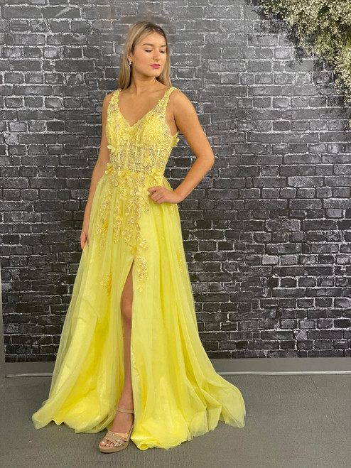 Dave and Johnny 11141 Yellow Prom Dress