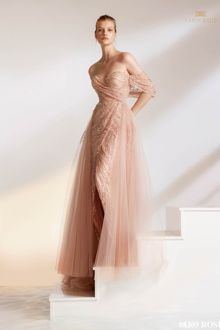 Tarik Ediz 98309 Embroidery Rose Elbise Prom Dress
