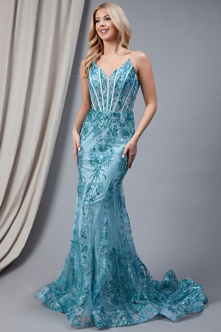 Amelia Couture BZ015 V-neck Sleeveless Floor Length Dress
