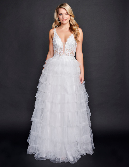 Nina Canacci 3226 Long Ruffles Layered Lace Wedding Dress