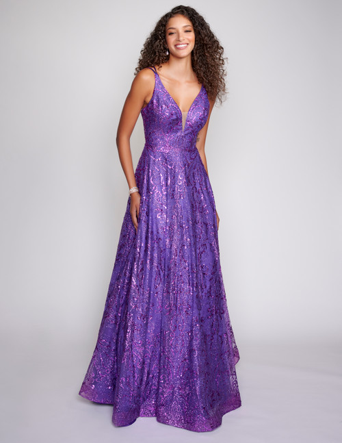 Nina Canacci 4301 Sleeveless V-neck Sparkle Long Prom Dress