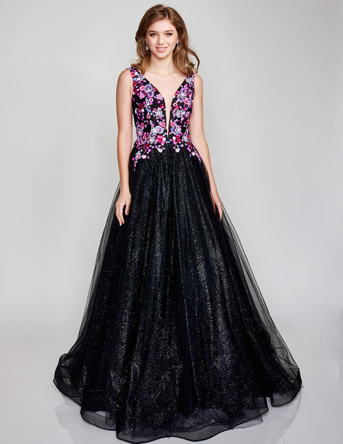 Nina Canacci 3184 Sleeveless Floral Shimmer Long Prom Dress