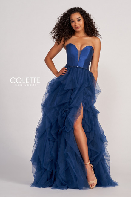 Colette by Daphne CL2023 Mikado Tulle Beaded Belt Dress