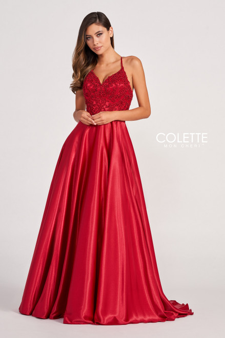 Colette by Daphne CL2033 Novelty Satin Lace Prom Dress