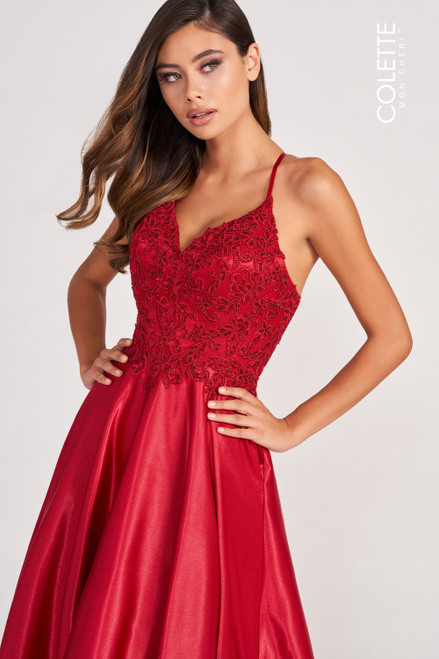 Colette by Daphne CL2033 Novelty Satin Lace Prom Dress