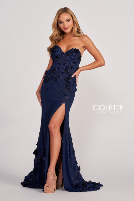 Colette by Daphne CL2059 Stretch Mesh Long Prom Dress