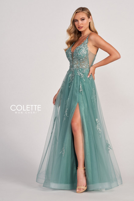 Colette by Daphne CL2074 Tulle Lace Appliques Prom Dress