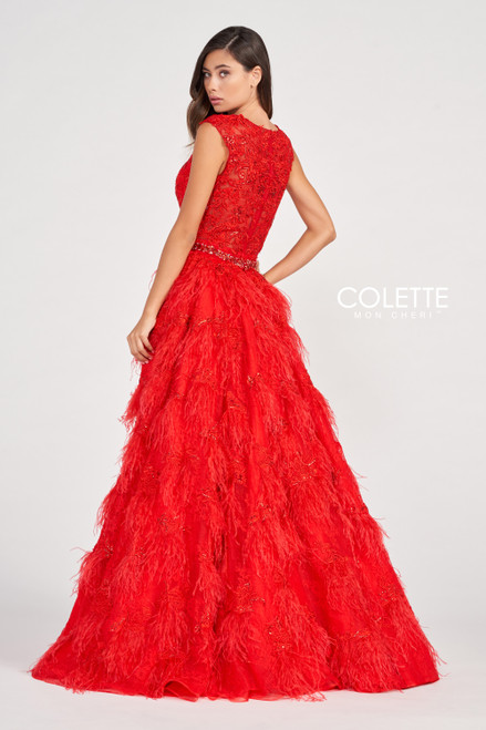 Colette by Daphne CL2096 Tulle Lace Feathers Prom Dress