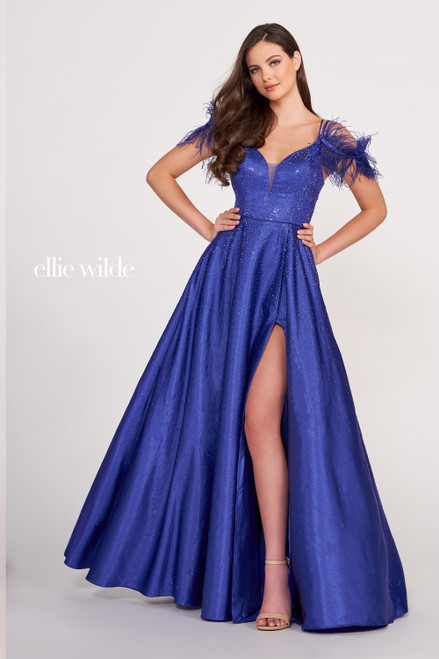 Ellie Wilde by Mon Cheri EW34131 Novelty Satin Feather Dress