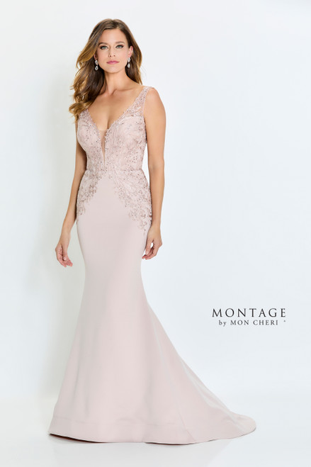 Montage by Mon Cheri M528 Stretch Crepe Lace Long Dress