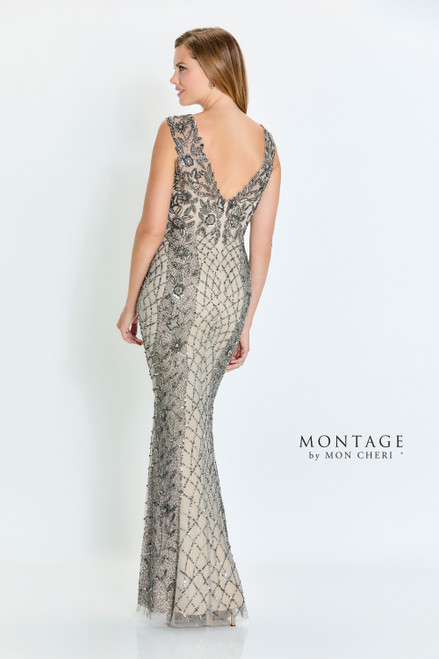 Montage by Mon Cheri M533 Stretch Mesh Beading Sequins Dress